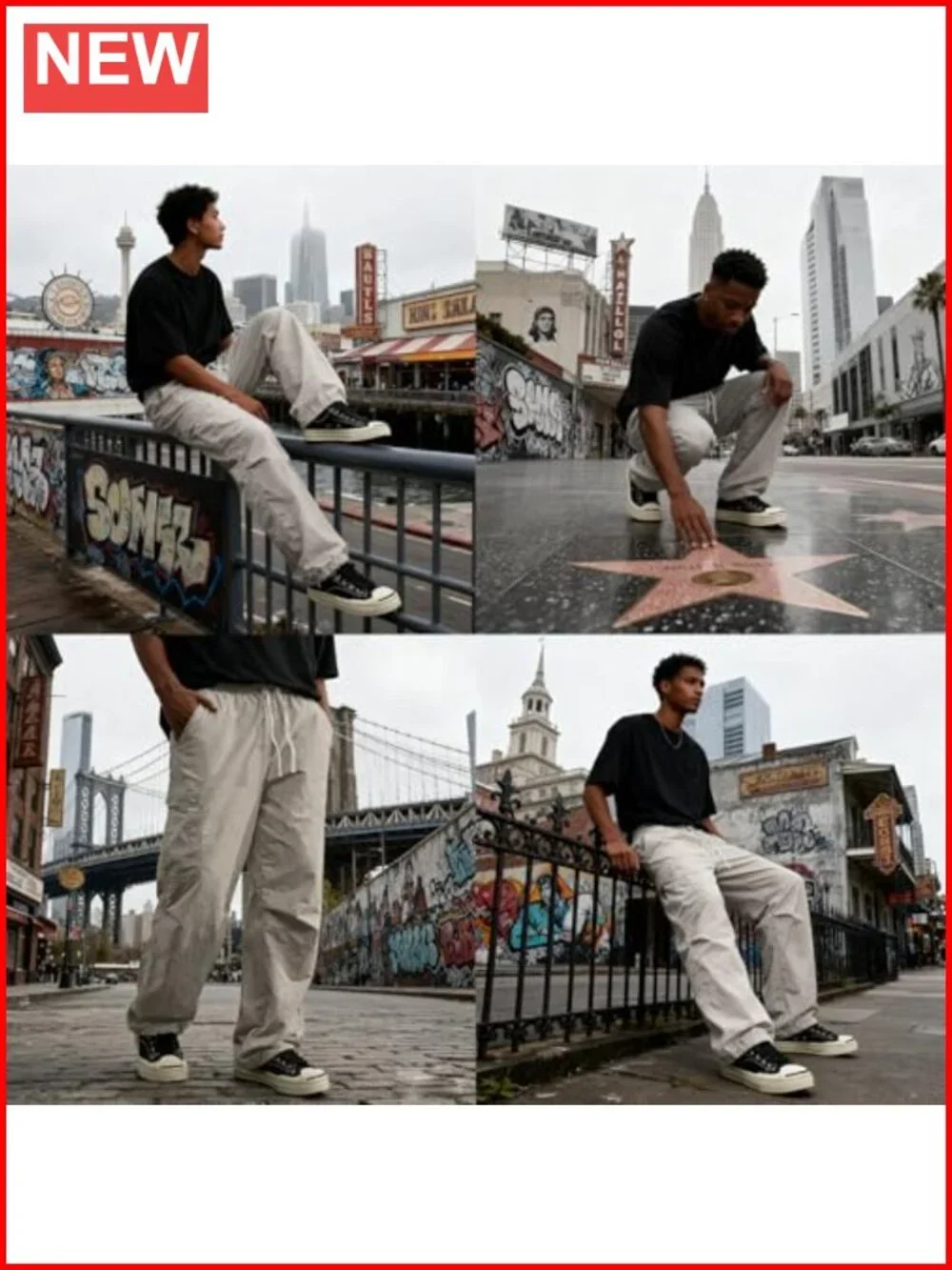 Men's Baggy Cargo Pants Casual Lightweight Waterproof Relaxed Fit